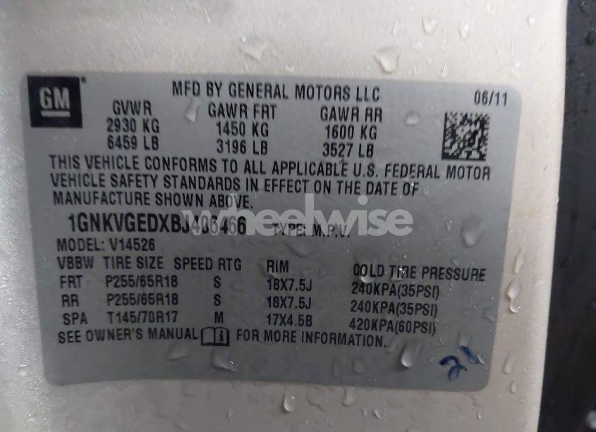 Photo 9 of 2011 Chevrolet Traverse 1LT (VIN 1GNKVGEDXBJ406466)