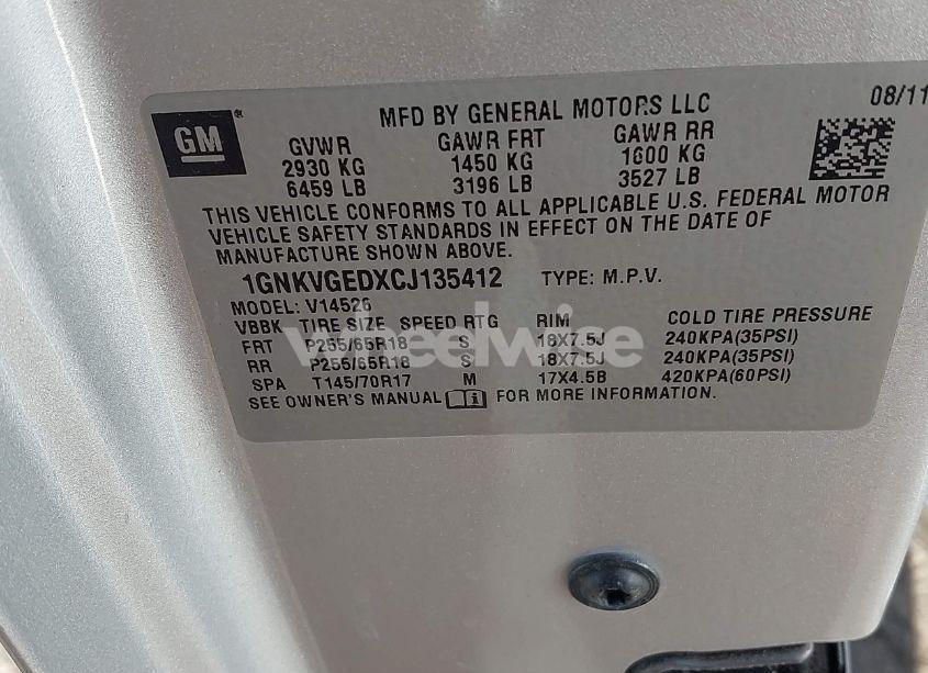 Photo 9 of 2012 Chevrolet Traverse 1LT (VIN 1GNKVGEDXCJ135412)