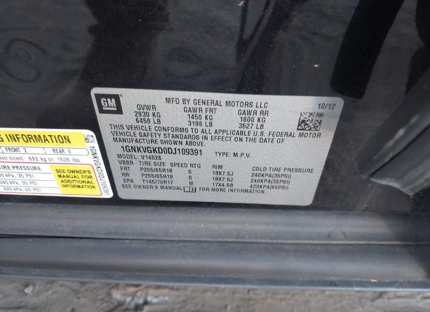 Photo 9 of 2013 Chevrolet Traverse 1LT (VIN 1GNKVGKD0DJ109391)