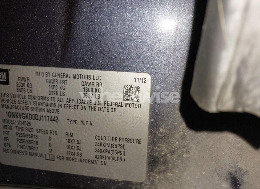 Photo 9 of 2013 Chevrolet Traverse 1LT (VIN 1GNKVGKD0DJ117443)