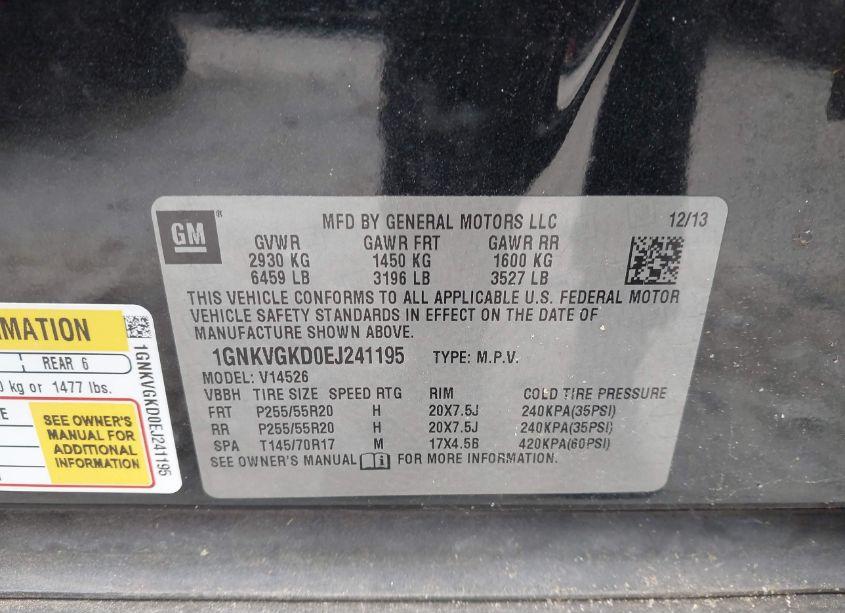 Photo 9 of 2014 Chevrolet Traverse 1LT (VIN 1GNKVGKD0EJ241195)