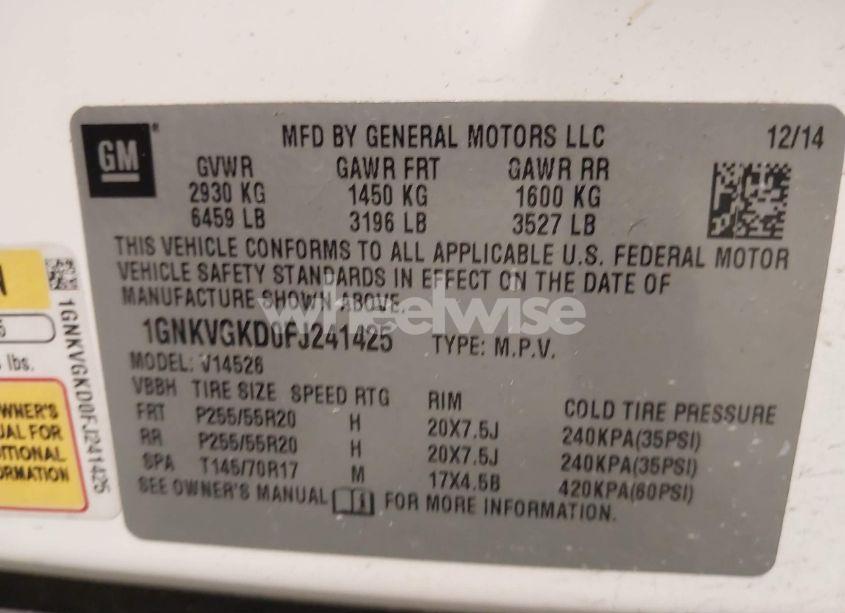 Photo 9 of 2015 Chevrolet Traverse 1LT (VIN 1GNKVGKD0FJ241425)