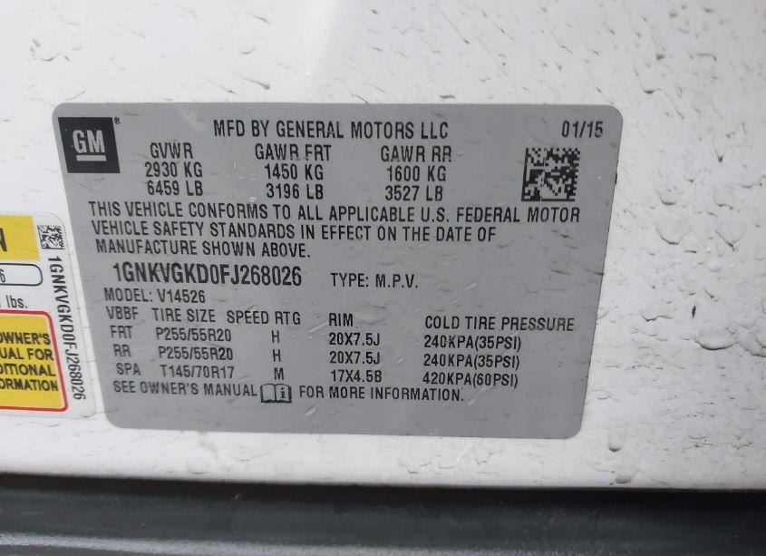 Photo 9 of 2015 Chevrolet Traverse 1LT (VIN 1GNKVGKD0FJ268026)