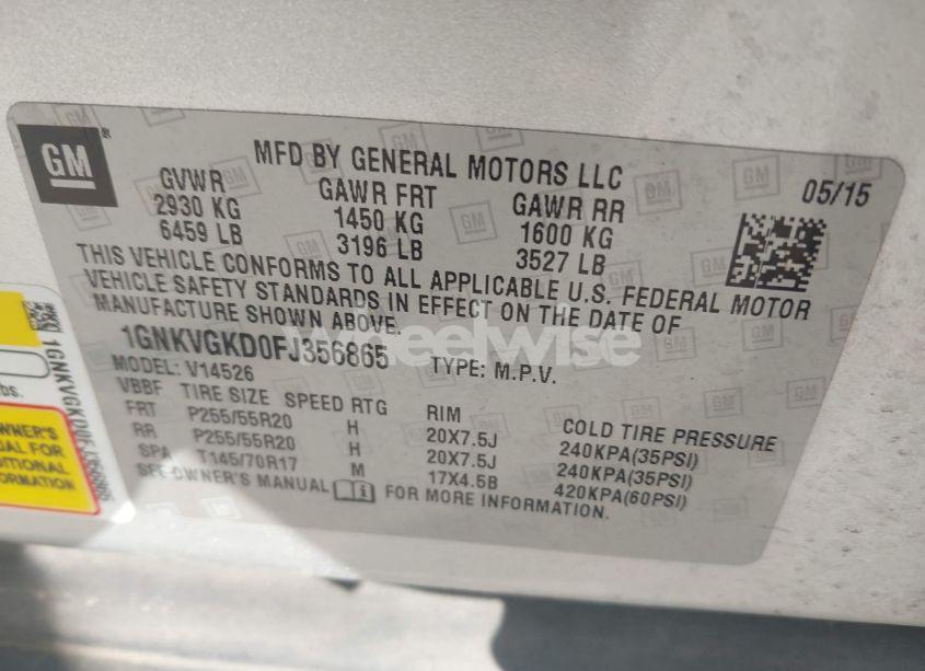 Photo 9 of 2015 Chevrolet Traverse 1LT (VIN 1GNKVGKD0FJ356865)