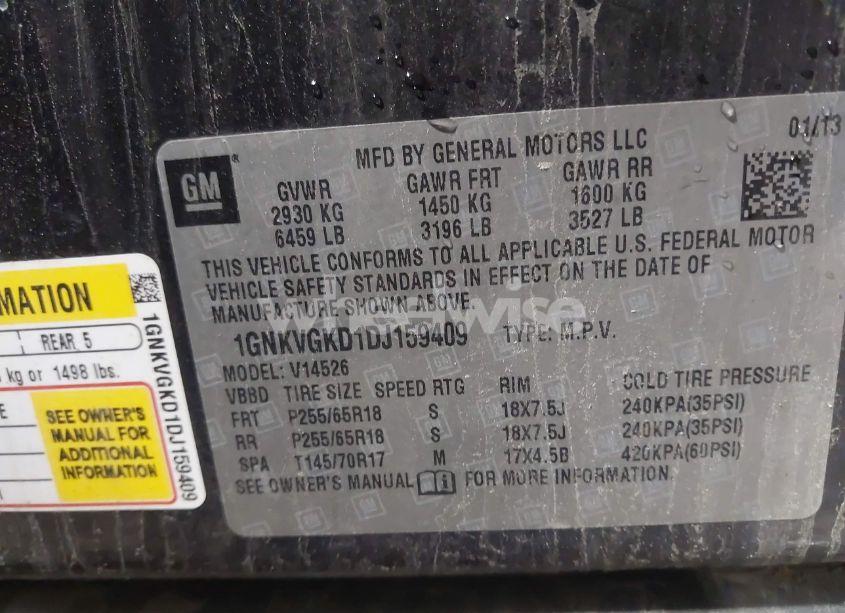 Photo 9 of 2013 Chevrolet Traverse 1LT (VIN 1GNKVGKD1DJ159409)