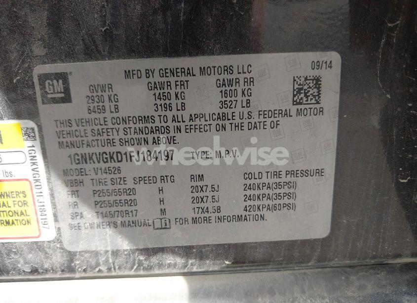 Photo 9 of 2015 Chevrolet Traverse 1LT (VIN 1GNKVGKD1FJ184197)