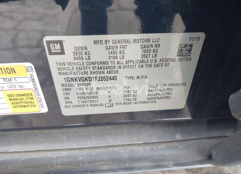 Photo 9 of 2015 Chevrolet Traverse 1LT (VIN 1GNKVGKD1FJ262445)