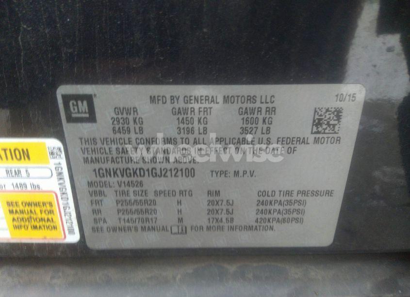 Photo 9 of 2016 Chevrolet Traverse 1LT (VIN 1GNKVGKD1GJ212100)