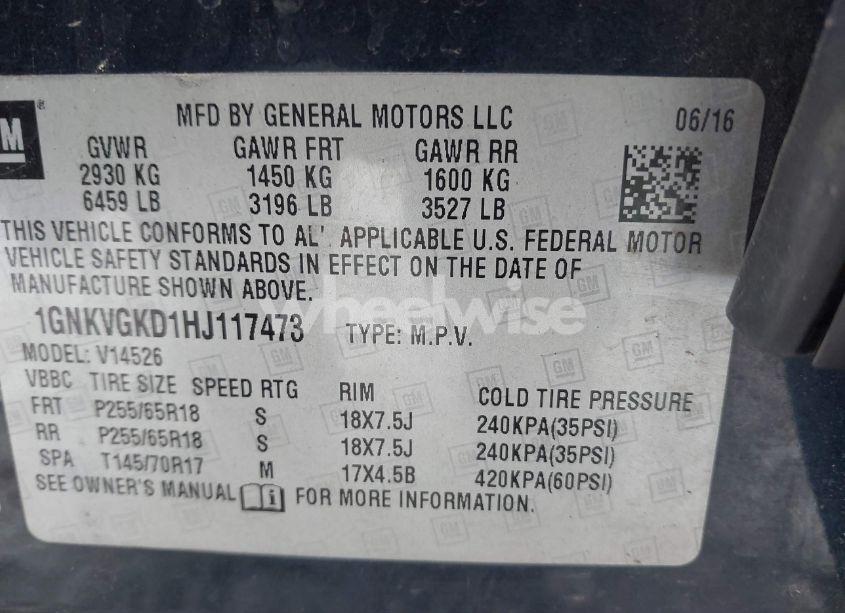 Photo 9 of 2017 Chevrolet Traverse 1LT (VIN 1GNKVGKD1HJ117473)