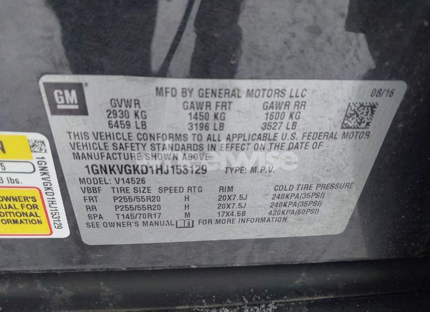 Photo 9 of 2017 Chevrolet Traverse 1LT (VIN 1GNKVGKD1HJ153129)