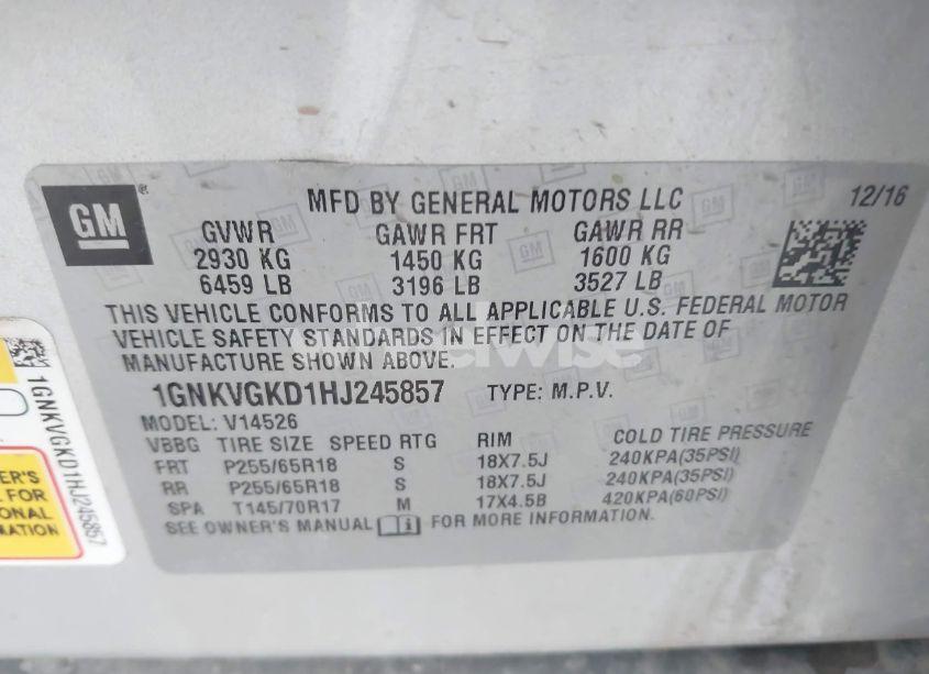 Photo 9 of 2017 Chevrolet Traverse 1LT (VIN 1GNKVGKD1HJ245857)