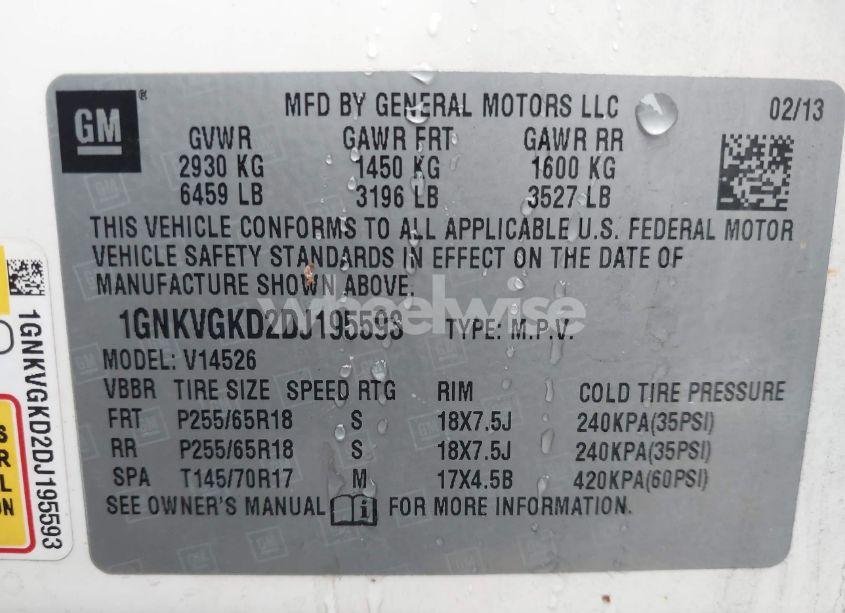 Photo 9 of 2013 Chevrolet Traverse 1LT (VIN 1GNKVGKD2DJ195593)