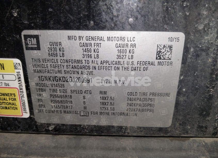 Photo 9 of 2016 Chevrolet Traverse 1LT (VIN 1GNKVGKD2GJ200991)