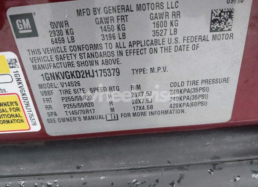 Photo 9 of 2017 Chevrolet Traverse 1LT (VIN 1GNKVGKD2HJ175379)