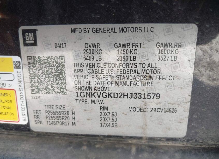 Photo 9 of 2017 Chevrolet Traverse 1LT (VIN 1GNKVGKD2HJ331579)