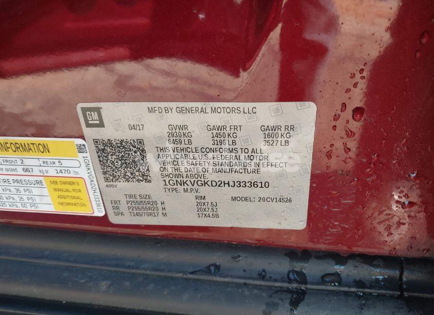 Photo 9 of 2017 Chevrolet Traverse 1LT (VIN 1GNKVGKD2HJ333610)