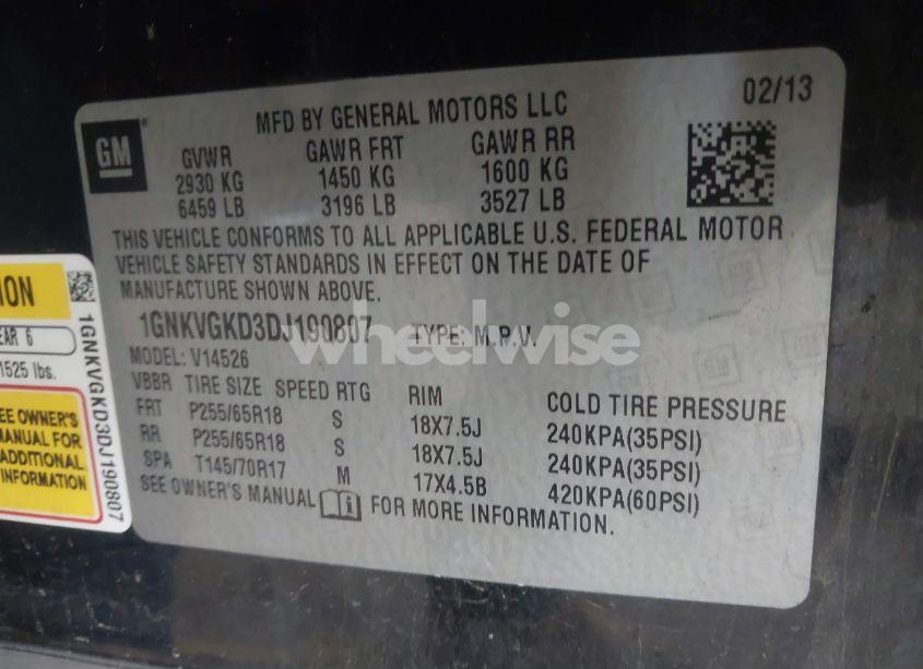 Photo 9 of 2013 Chevrolet Traverse 1LT (VIN 1GNKVGKD3DJ190807)