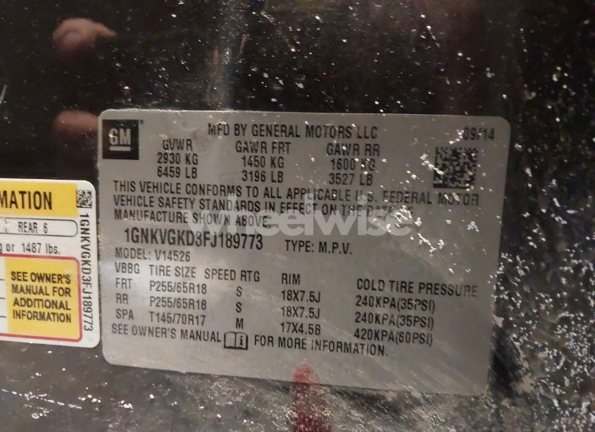 Photo 9 of 2015 Chevrolet Traverse 1LT (VIN 1GNKVGKD3FJ189773)