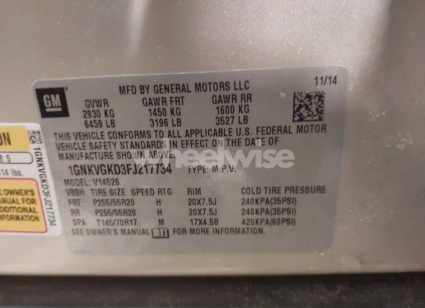 Photo 9 of 2015 Chevrolet Traverse 1LT (VIN 1GNKVGKD3FJ217734)