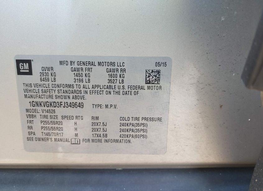 Photo 9 of 2015 Chevrolet Traverse 1LT (VIN 1GNKVGKD3FJ349649)