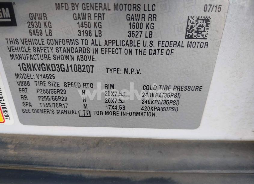 Photo 9 of 2016 Chevrolet Traverse 1LT (VIN 1GNKVGKD3GJ108207)