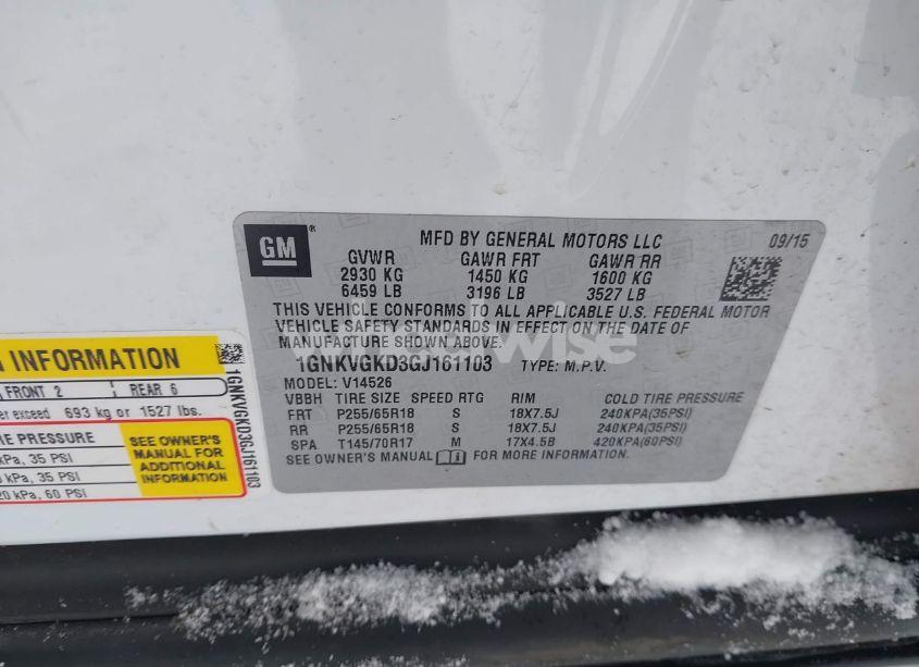 Photo 9 of 2016 Chevrolet Traverse 1LT (VIN 1GNKVGKD3GJ161103)