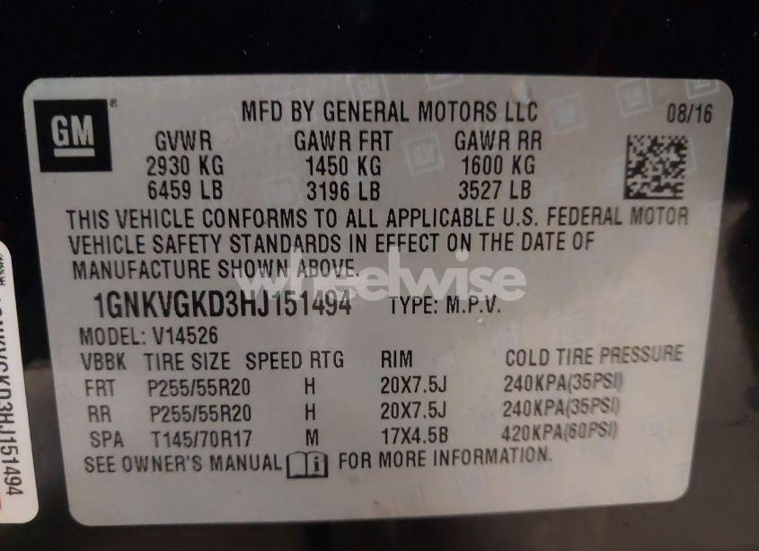 Photo 9 of 2017 Chevrolet Traverse 1LT (VIN 1GNKVGKD3HJ151494)