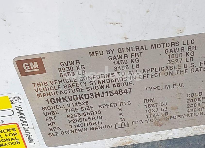 Photo 9 of 2017 Chevrolet Traverse 1LT (VIN 1GNKVGKD3HJ154847)