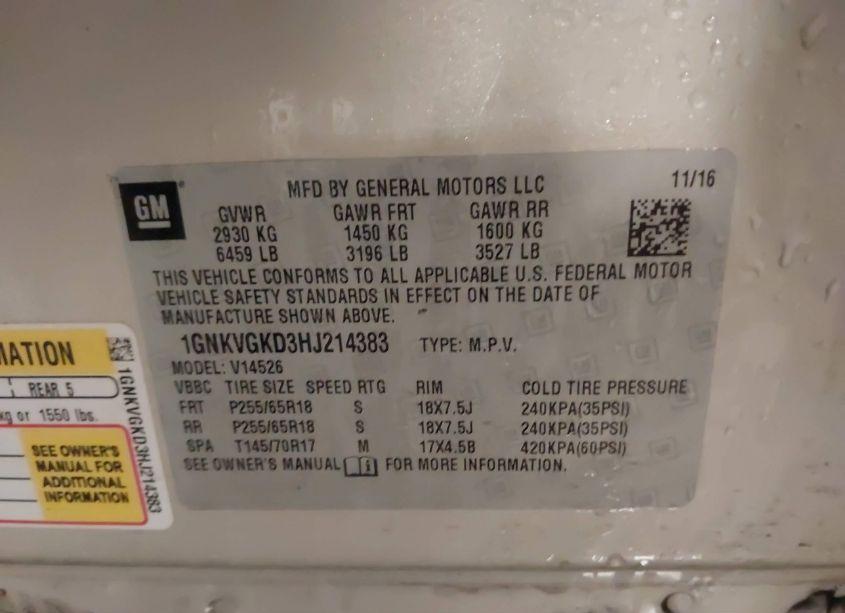 Photo 9 of 2017 Chevrolet Traverse 1LT (VIN 1GNKVGKD3HJ214383)