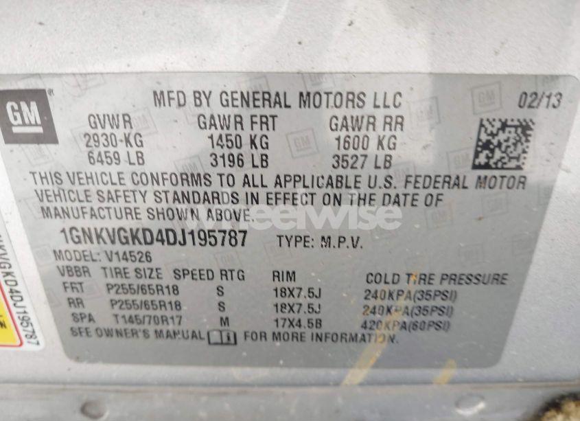 Photo 9 of 2013 Chevrolet Traverse 1LT (VIN 1GNKVGKD4DJ195787)