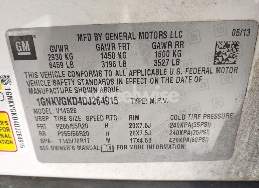 Photo 9 of 2013 Chevrolet Traverse 1LT (VIN 1GNKVGKD4DJ264915)