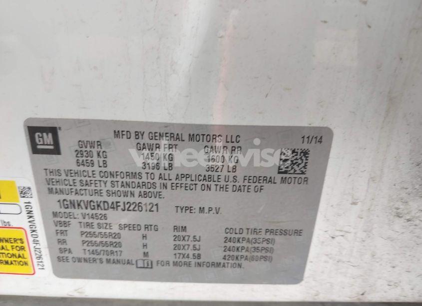 Photo 9 of 2015 Chevrolet Traverse 1LT (VIN 1GNKVGKD4FJ226121)