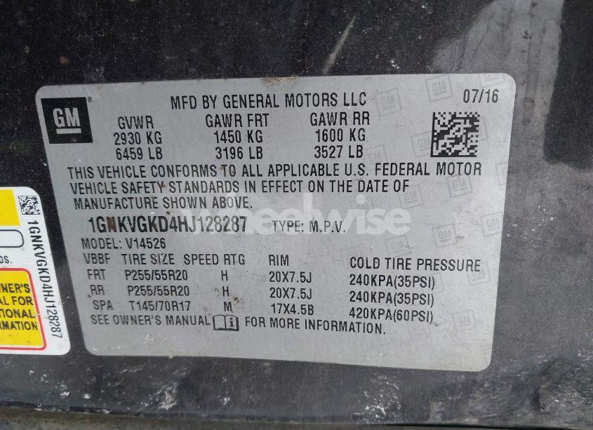 Photo 9 of 2017 Chevrolet Traverse 1LT (VIN 1GNKVGKD4HJ128287)