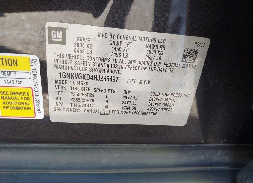 Photo 9 of 2017 Chevrolet Traverse 1LT (VIN 1GNKVGKD4HJ286497)