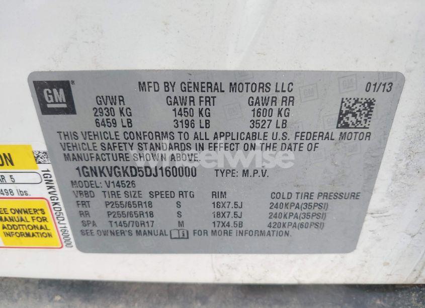 Photo 9 of 2013 Chevrolet Traverse 1LT (VIN 1GNKVGKD5DJ160000)