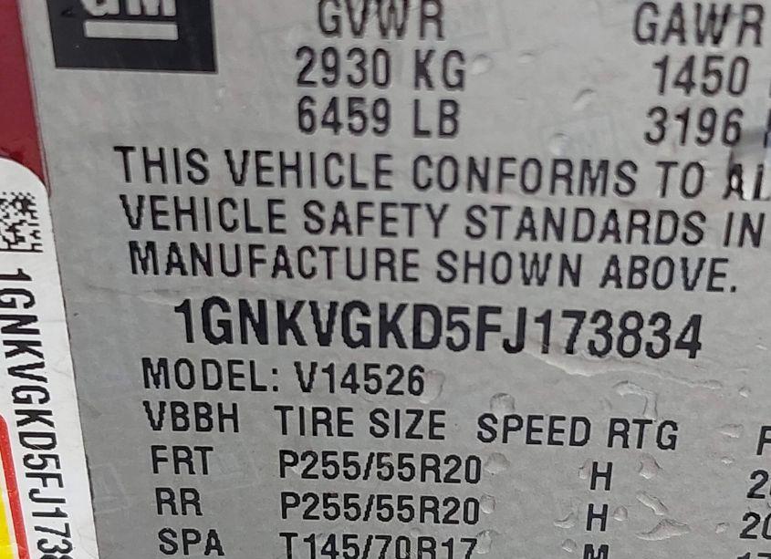 Photo 9 of 2015 Chevrolet Traverse 1LT (VIN 1GNKVGKD5FJ173834)