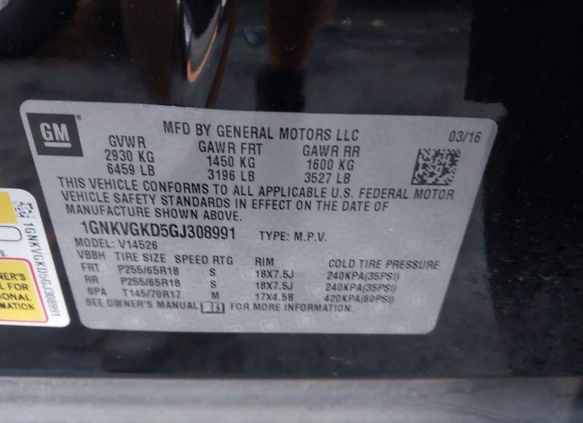 Photo 9 of 2016 Chevrolet Traverse 1LT (VIN 1GNKVGKD5GJ308991)