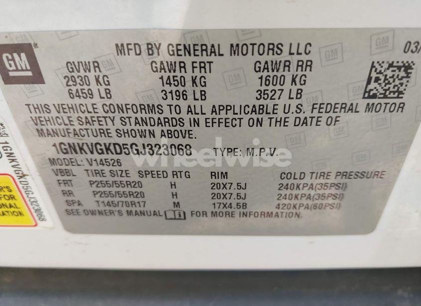 Photo 9 of 2016 Chevrolet Traverse 1LT (VIN 1GNKVGKD5GJ323068)