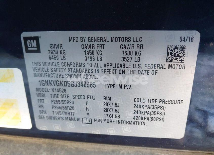 Photo 9 of 2016 Chevrolet Traverse 1LT (VIN 1GNKVGKD5GJ340985)