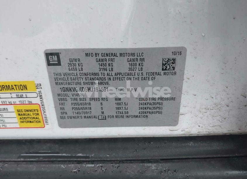 Photo 9 of 2017 Chevrolet Traverse 1LT (VIN 1GNKVGKD5HJ191561)