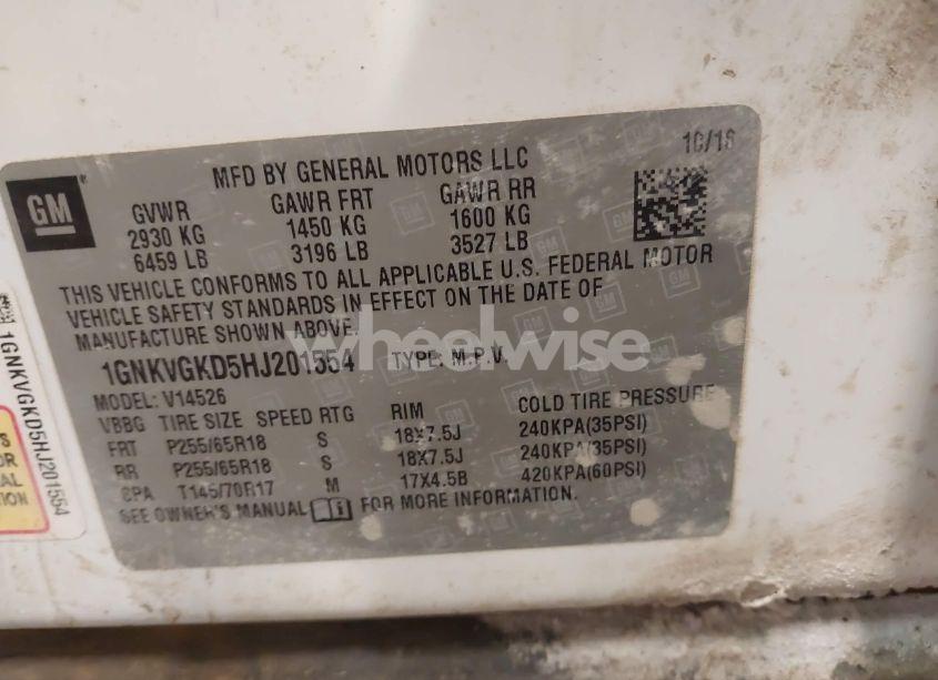 Photo 9 of 2017 Chevrolet Traverse 1LT (VIN 1GNKVGKD5HJ201554)