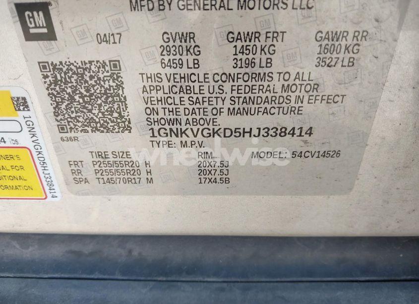 Photo 9 of 2017 Chevrolet Traverse 1LT (VIN 1GNKVGKD5HJ338414)