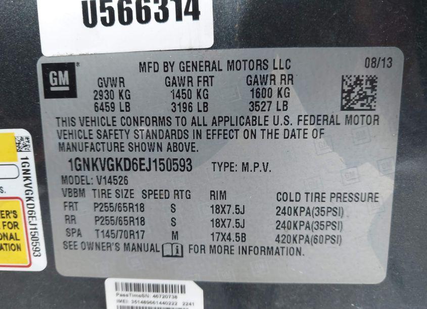 Photo 9 of 2014 Chevrolet Traverse 1LT (VIN 1GNKVGKD6EJ150593)