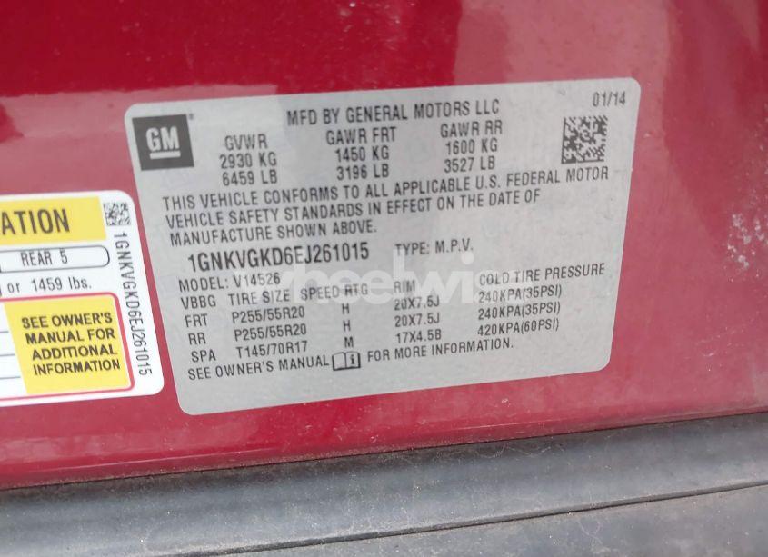 Photo 9 of 2014 Chevrolet Traverse 1LT (VIN 1GNKVGKD6EJ261015)