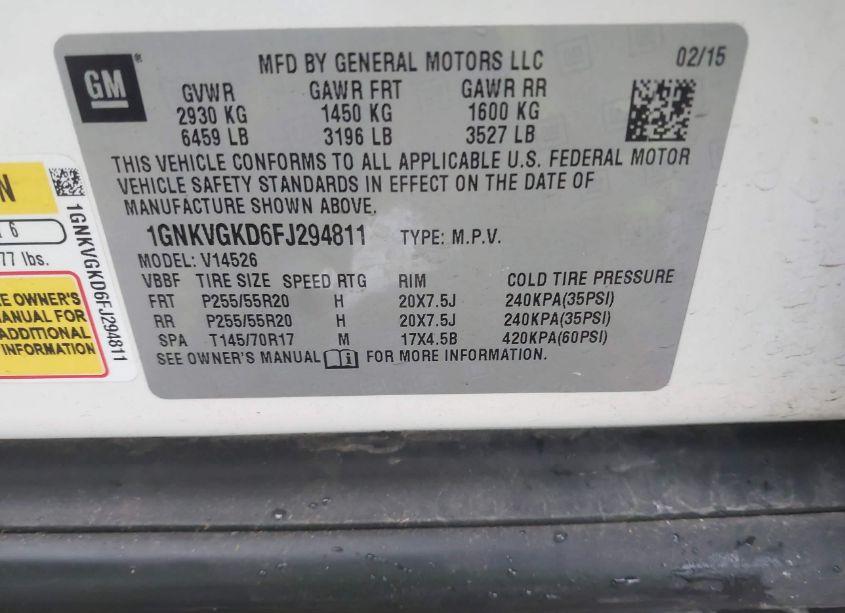 Photo 9 of 2015 Chevrolet Traverse 1LT (VIN 1GNKVGKD6FJ294811)