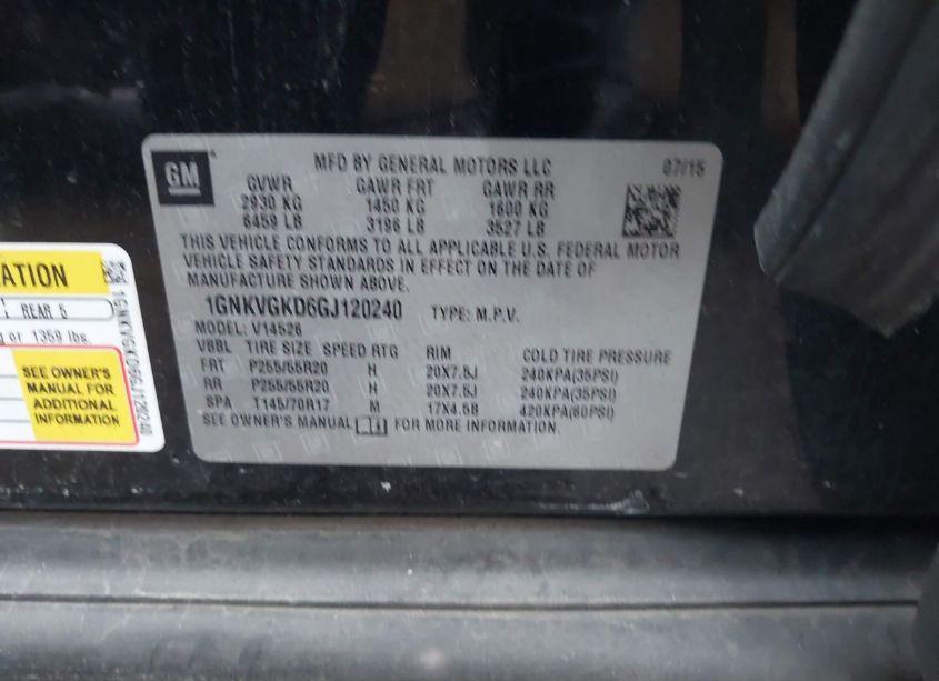 Photo 9 of 2016 Chevrolet Traverse 1LT (VIN 1GNKVGKD6GJ120240)