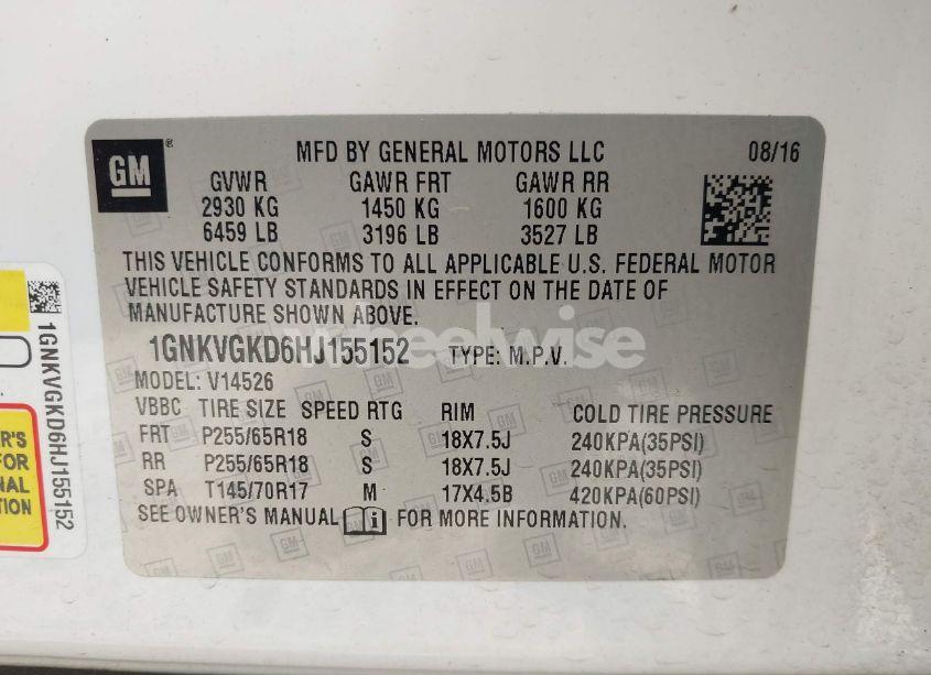 Photo 9 of 2017 Chevrolet Traverse 1LT (VIN 1GNKVGKD6HJ155152)