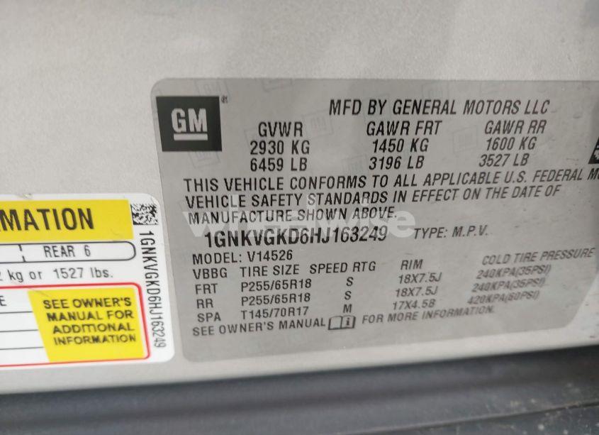 Photo 9 of 2017 Chevrolet Traverse 1LT (VIN 1GNKVGKD6HJ163249)