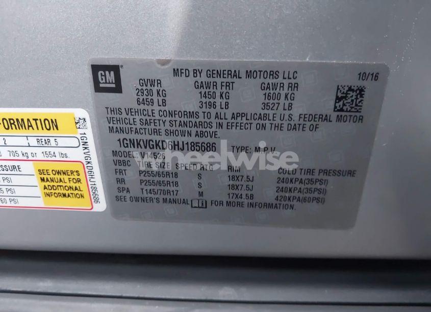 Photo 9 of 2017 Chevrolet Traverse 1LT (VIN 1GNKVGKD6HJ185686)