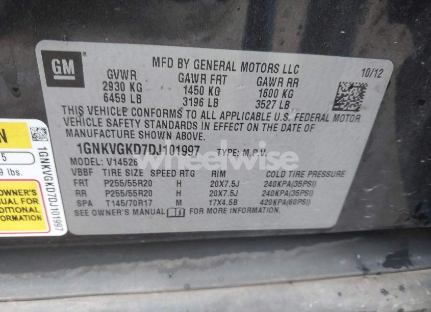 Photo 9 of 2013 Chevrolet Traverse 1LT (VIN 1GNKVGKD7DJ101997)